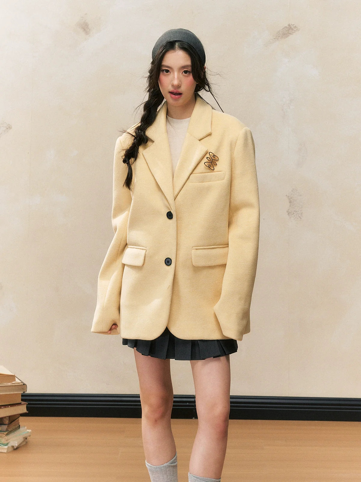 Wool Blend Broad-Shoulder Blazer - CHINASQUAD