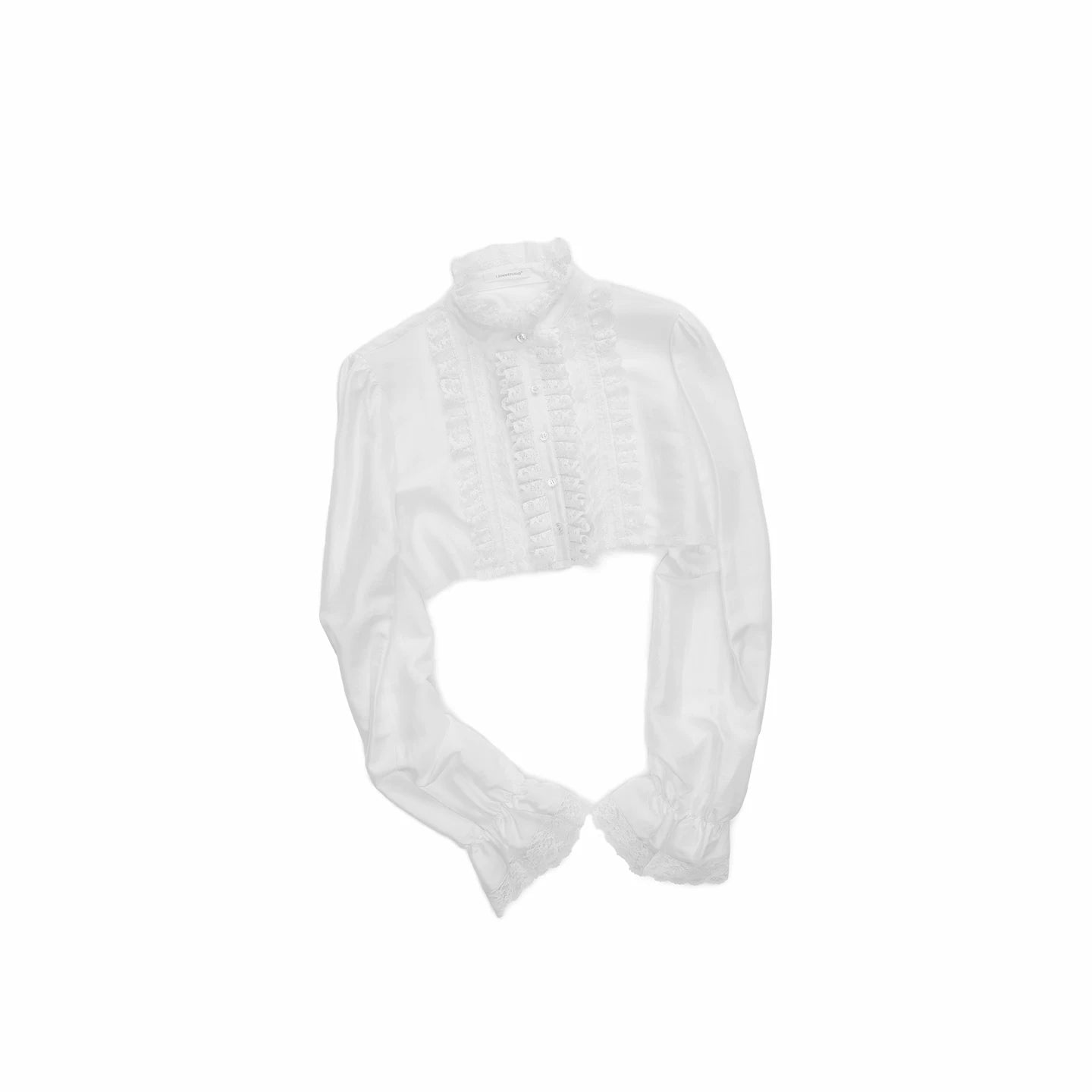 Lace Trim Puff Sleeve Cropped Shirt