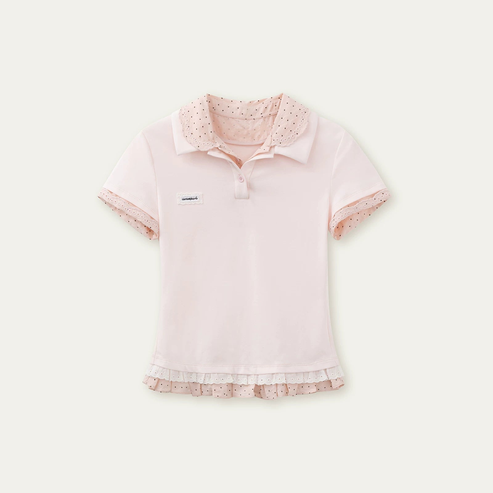 Vintage Layered Polka Dot Collar Knit Polo Tee