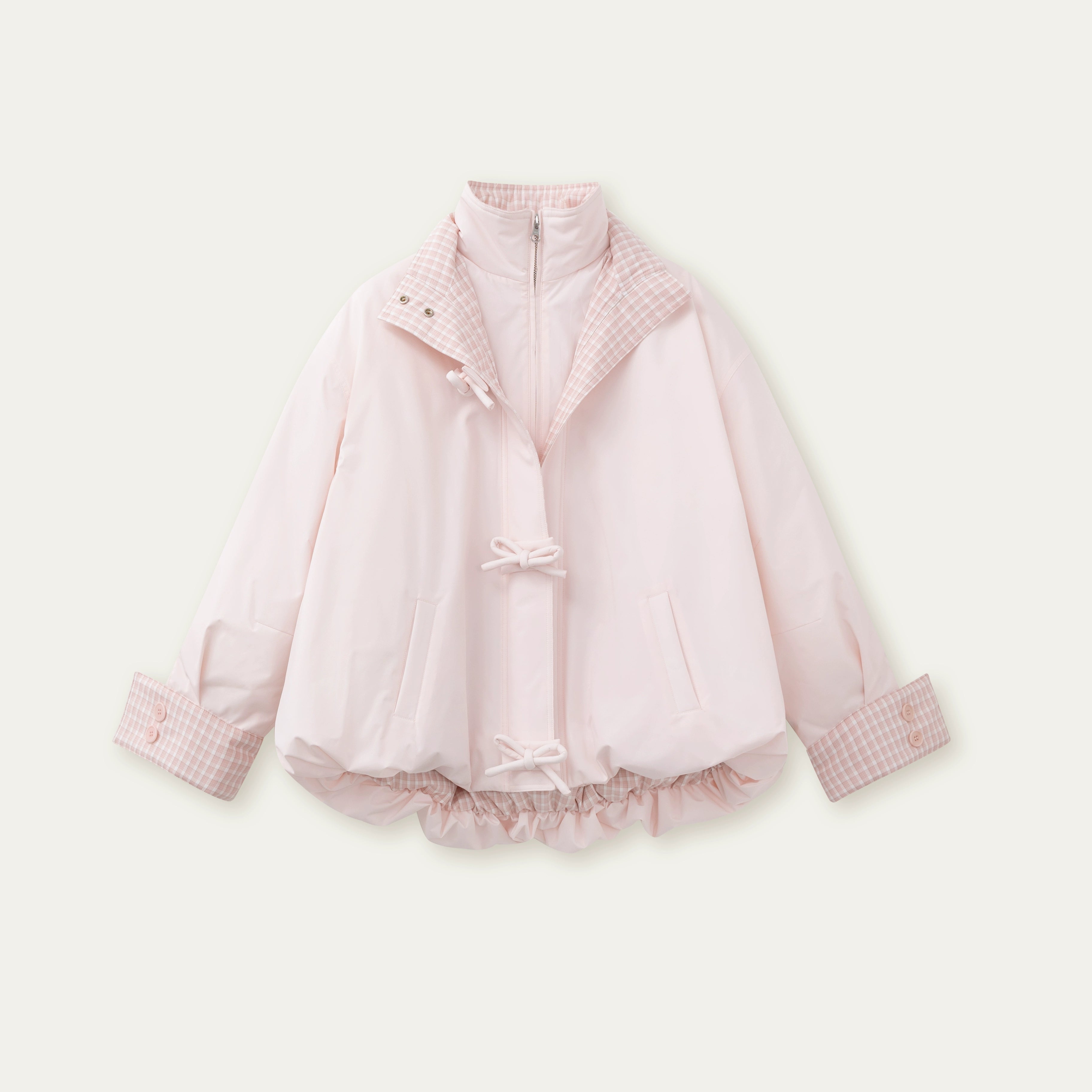 Pink Bow Check Down Jacket - CHINASQUAD