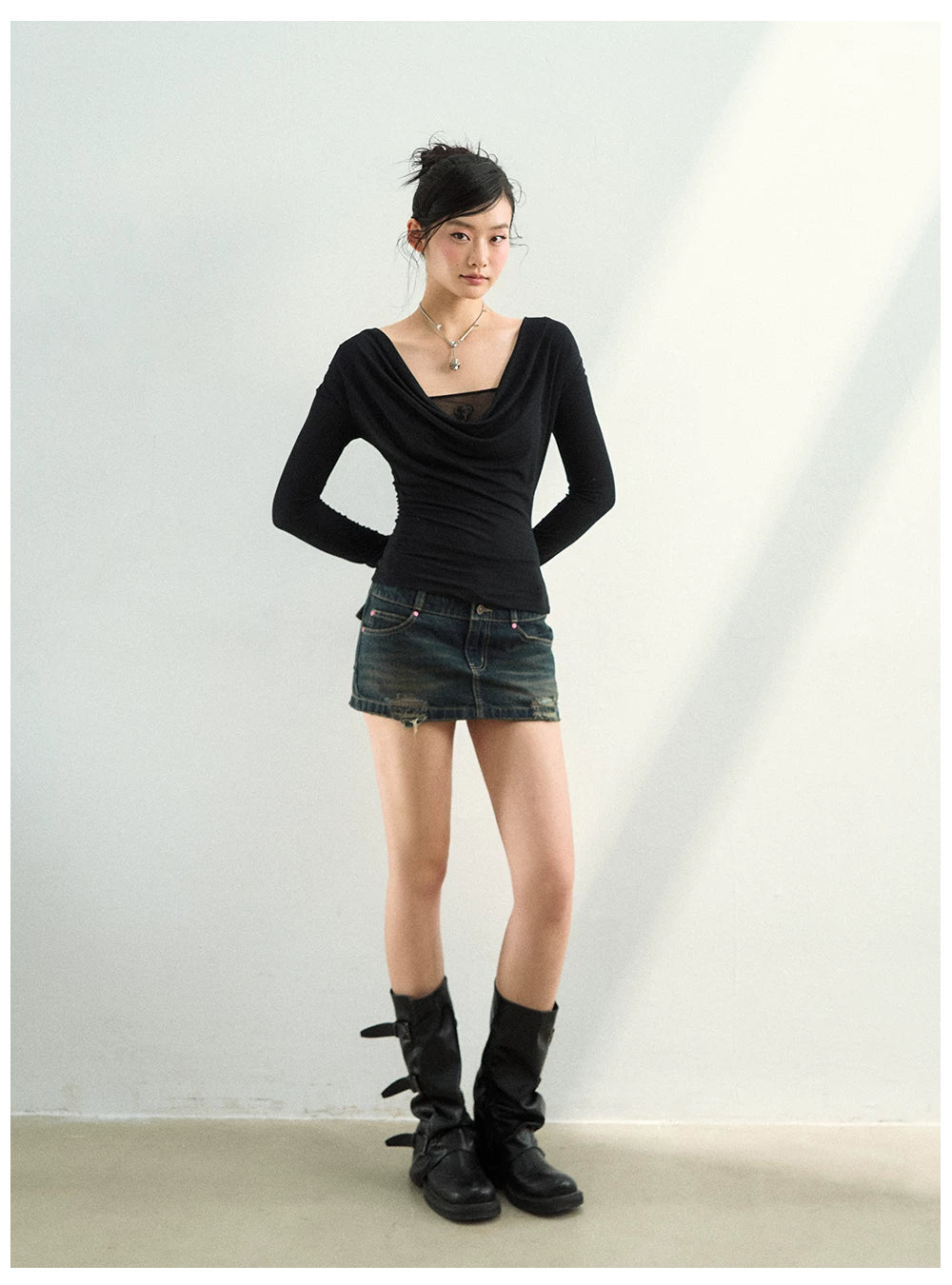 Reversible Draped Mesh Blouse