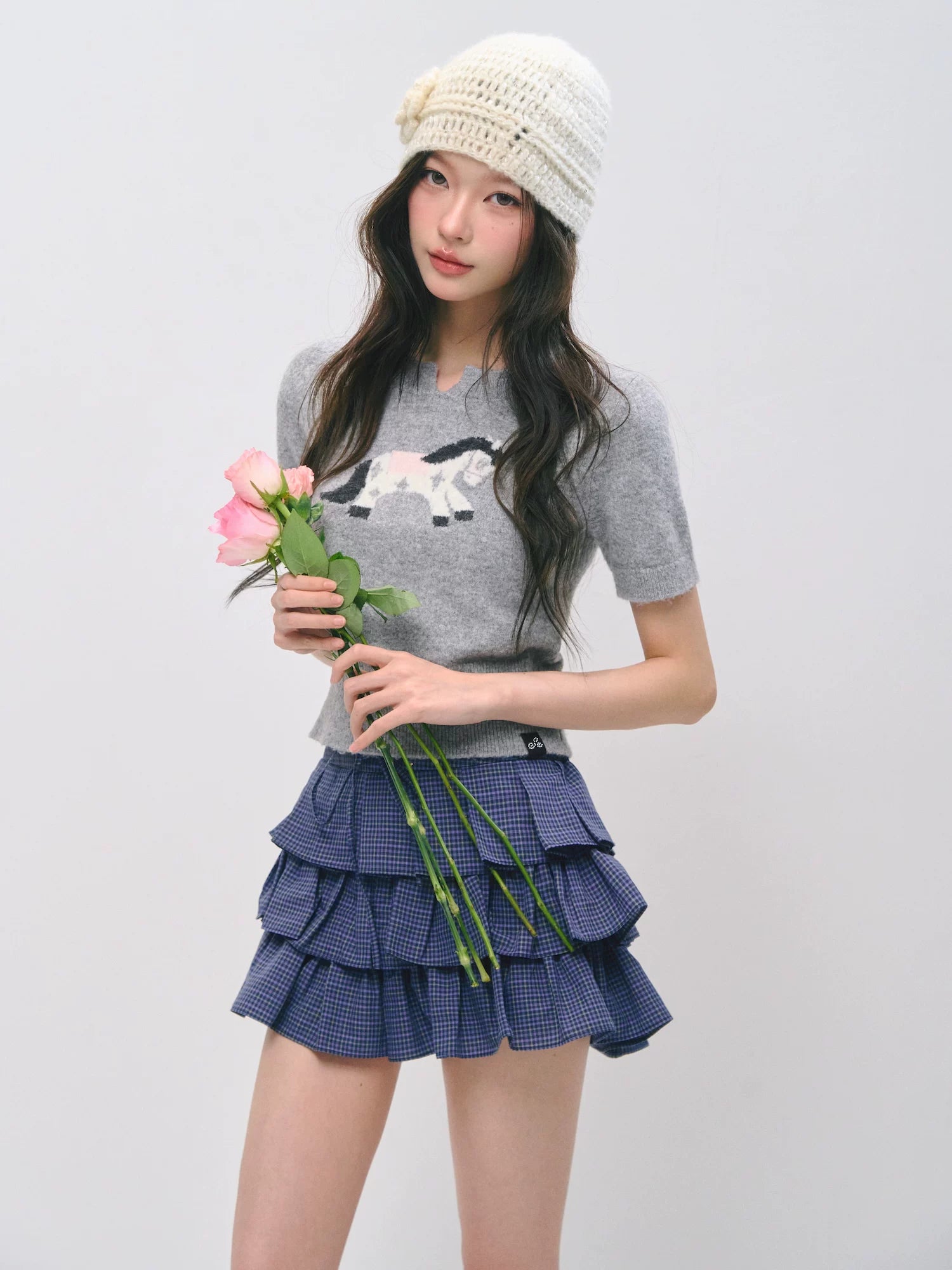 Jacquard Pony Knit Short Sleeve Top