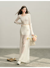 White Rose Hand-Crocheted Mohair Knit Skirt - CHINASQUAD