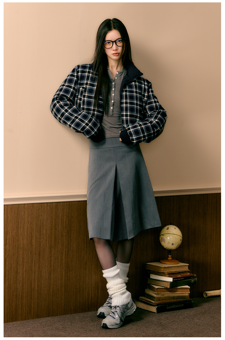 Blue Plaid Reversible Coat - CHINASQUAD