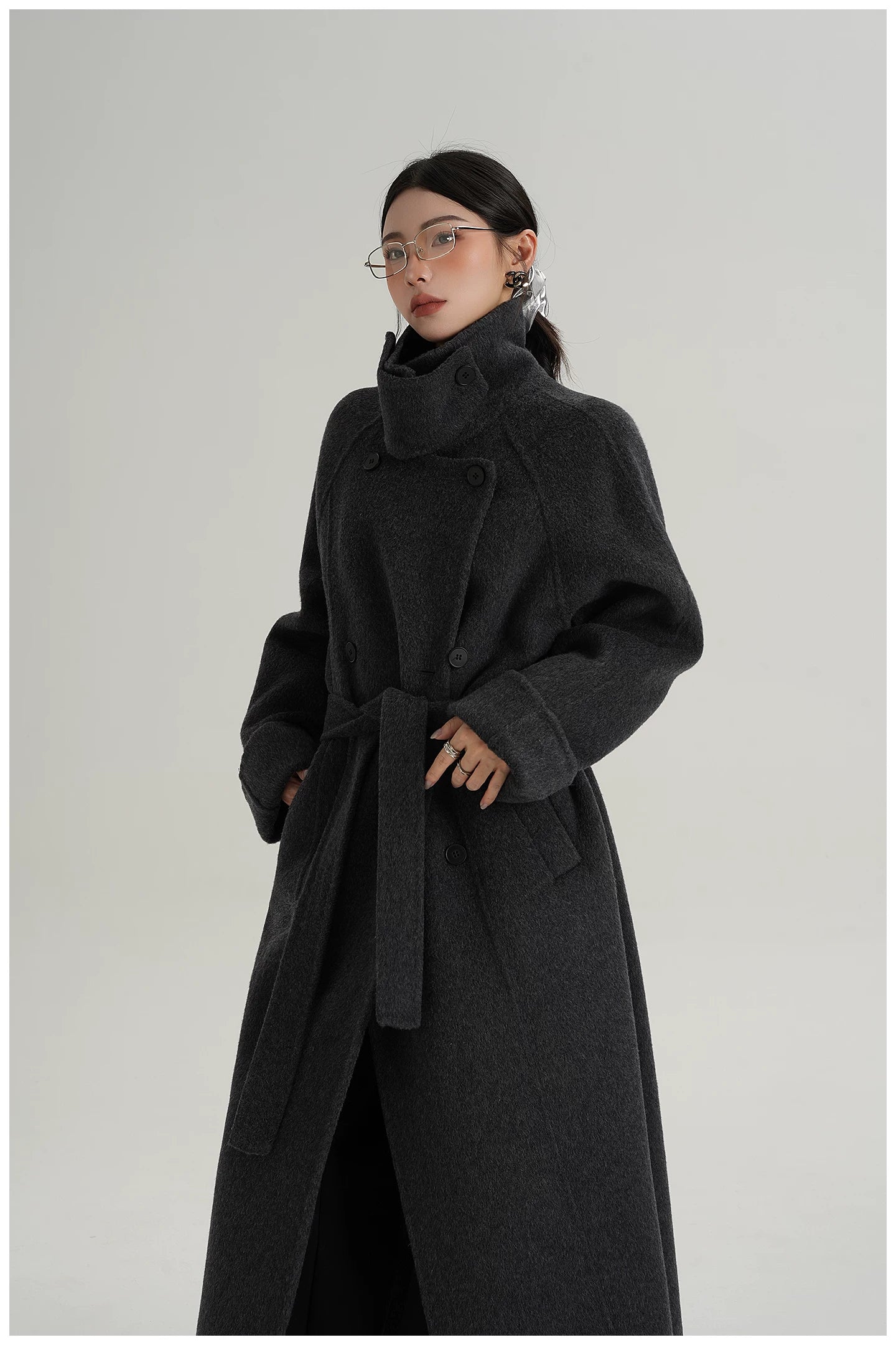 Armor-Collar Long Wool Coat