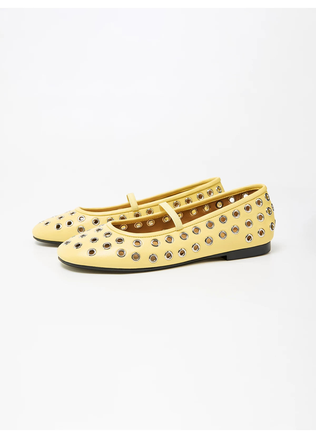 Studded Cutout Sheepskin Ballet Flats