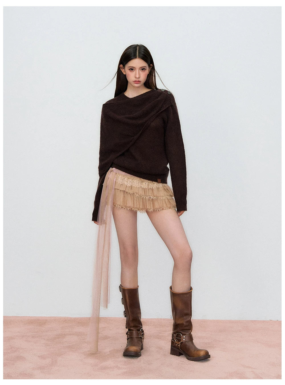 Shawl-Collar Relaxed Wool Knit Sweater