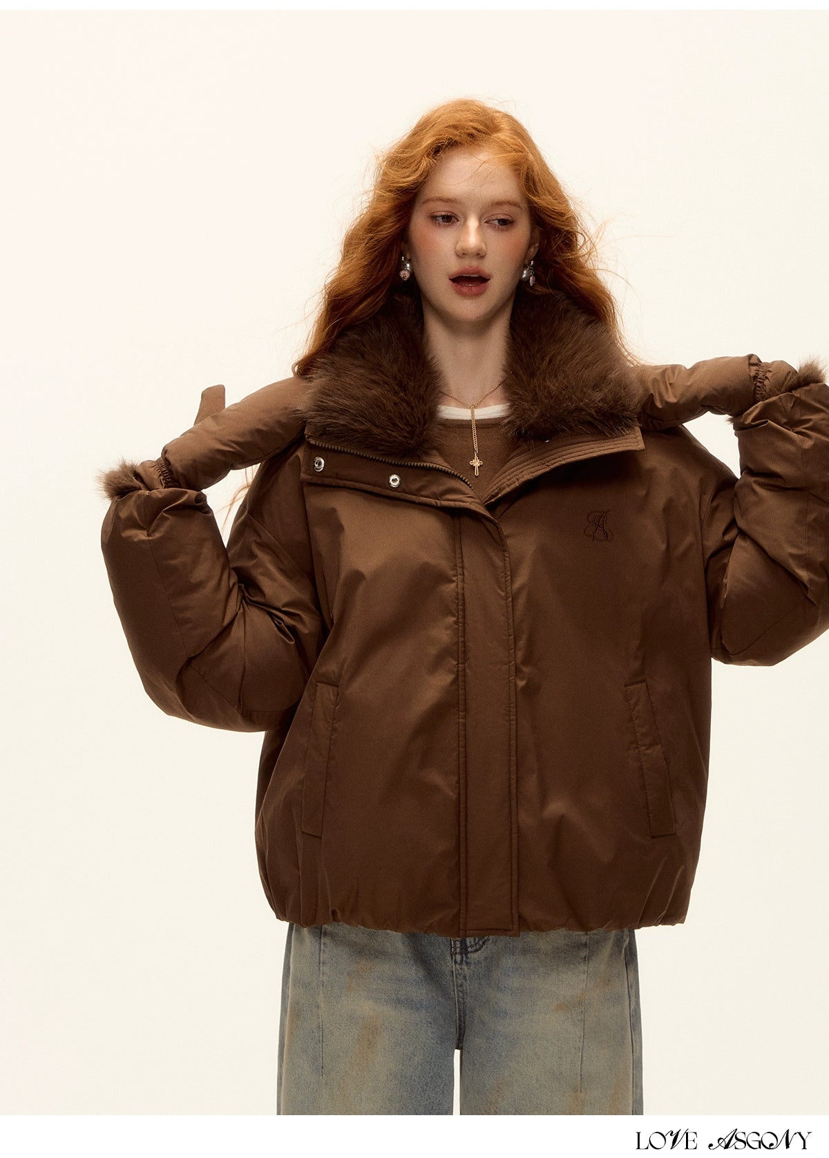 Fur-Collar Short Down Puffer Jacket