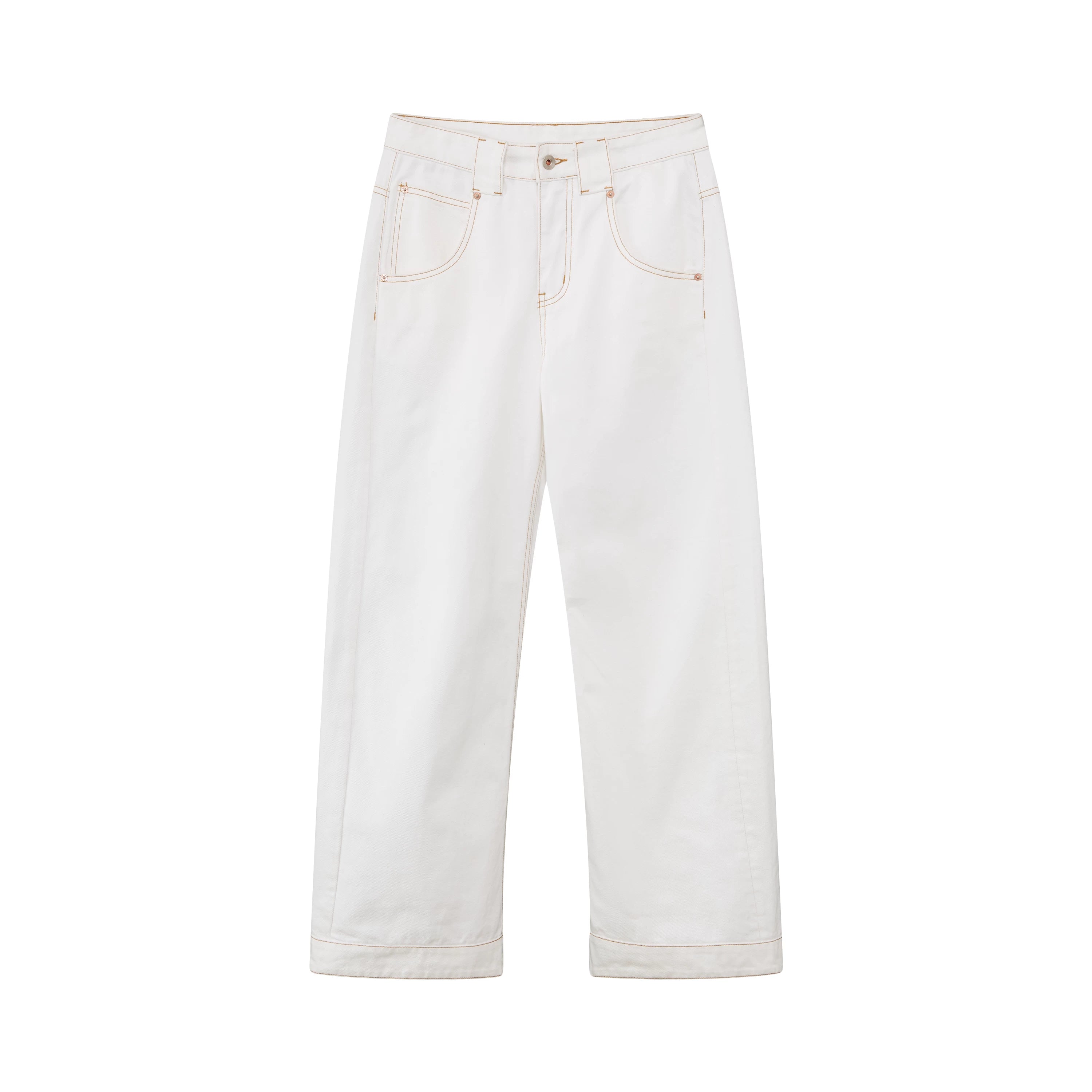 White Relaxed Fit 3D Cut Wide-Leg Denim Jeans