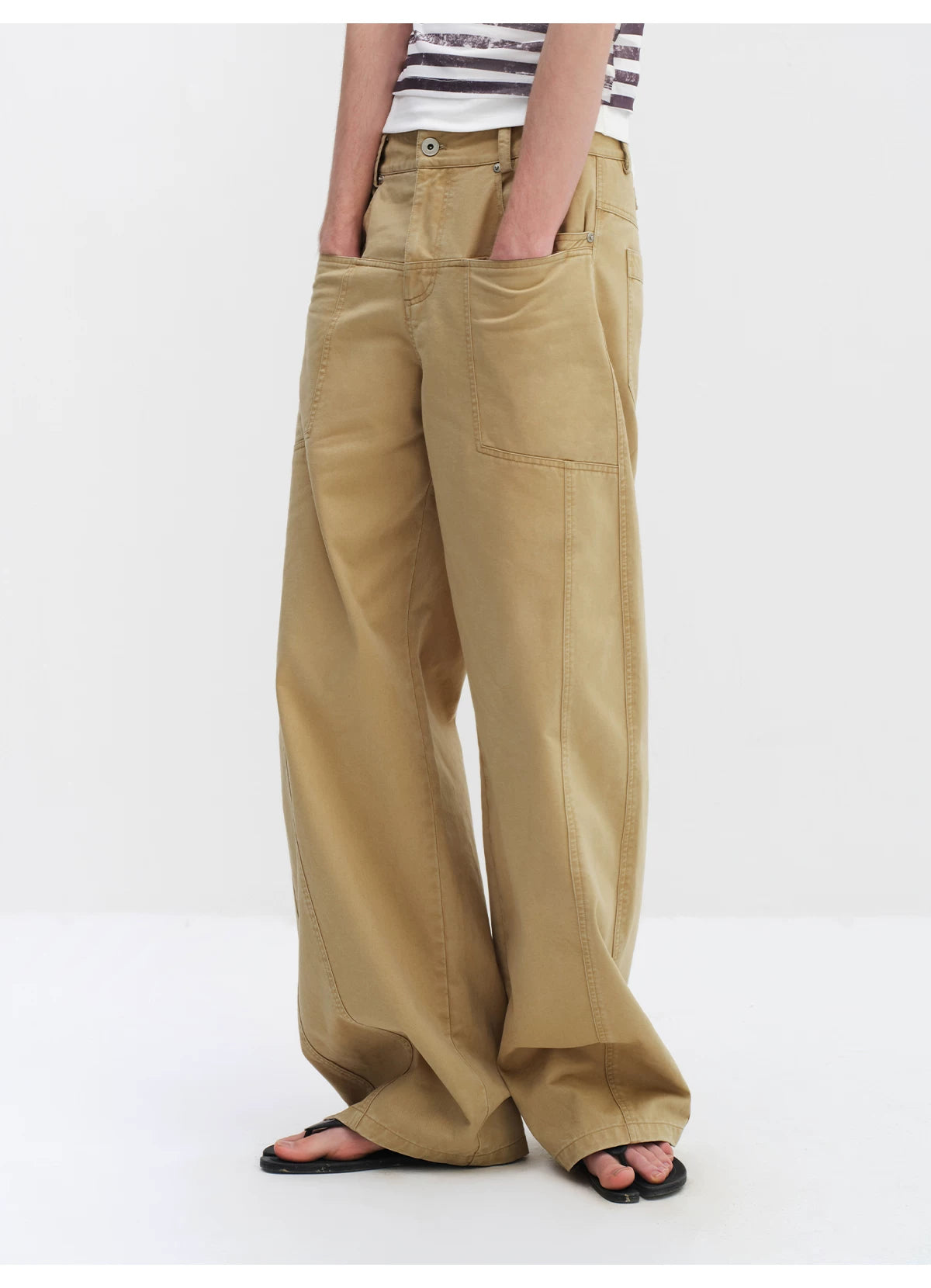 Utility Pocket Curved Wide-Leg Trousers