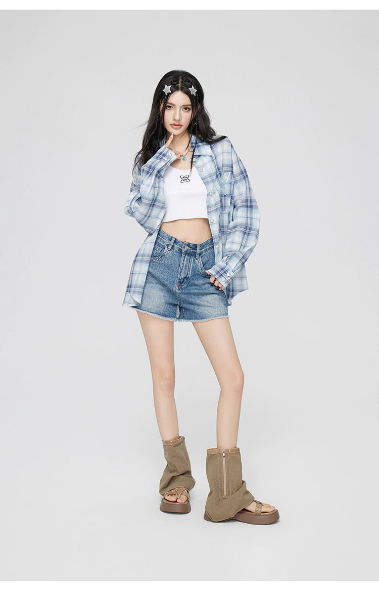 Embroidered Plaid Sun-protective Shirt