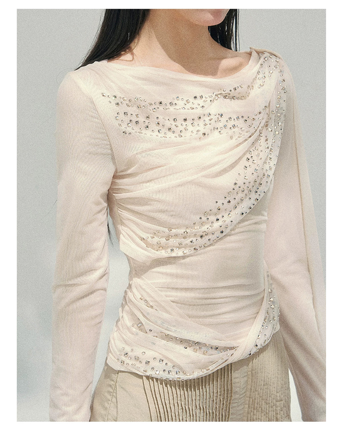 She Kissed Frost Rhinestone Sheer Top