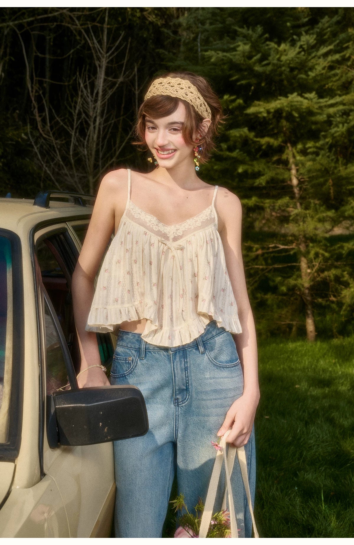 Vintage French Lace Cotton Floral Cami Top