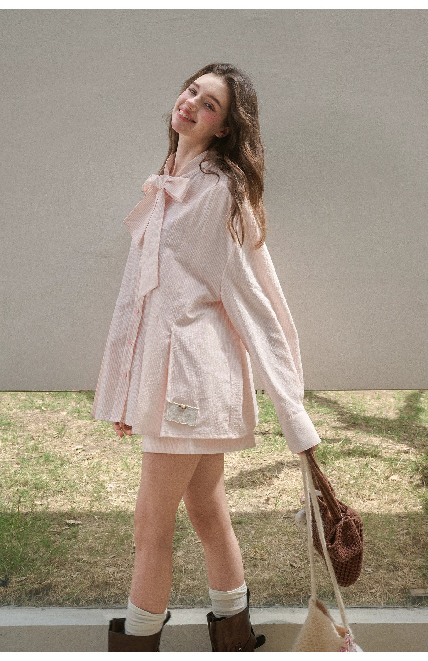 "Perfume Memoir" Tencel Cotton Bow Blouse Set