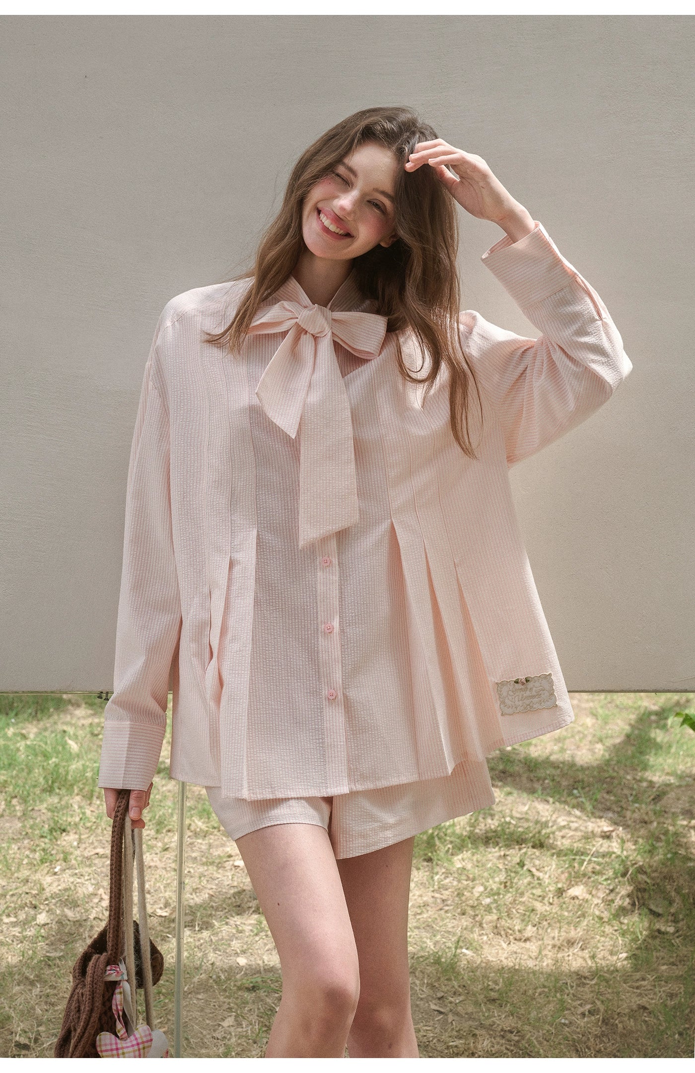 "Perfume Memoir" Tencel Cotton Bow Blouse Set
