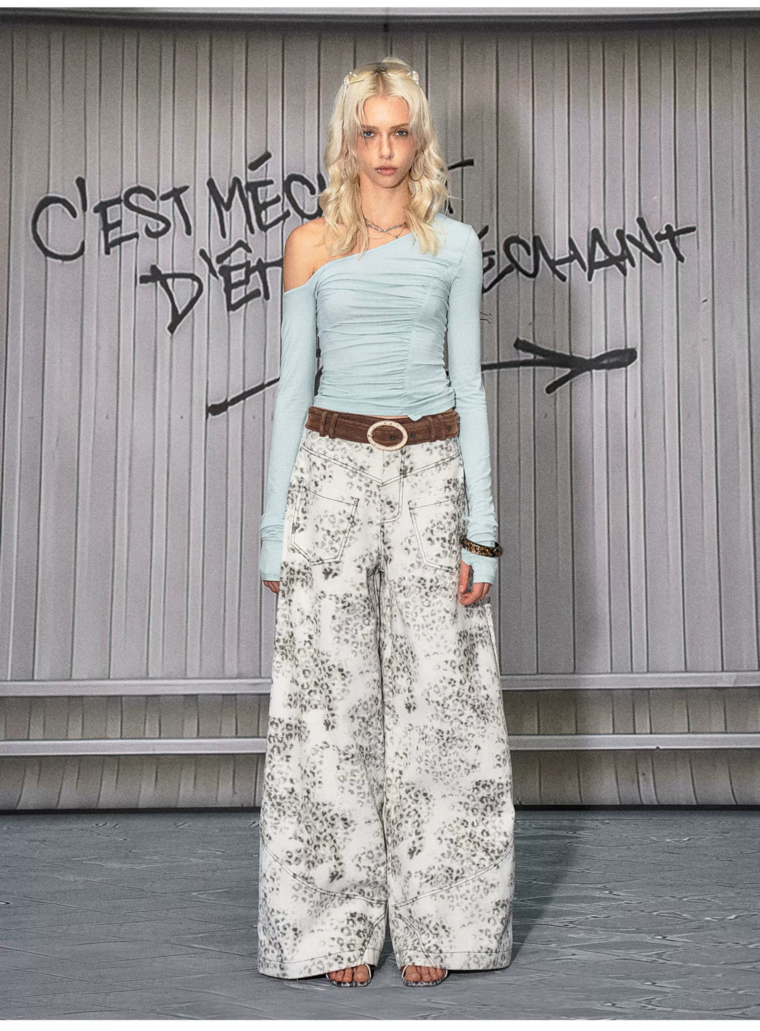 Vintage Leopard-Print Cotton Wide-Leg Jeans