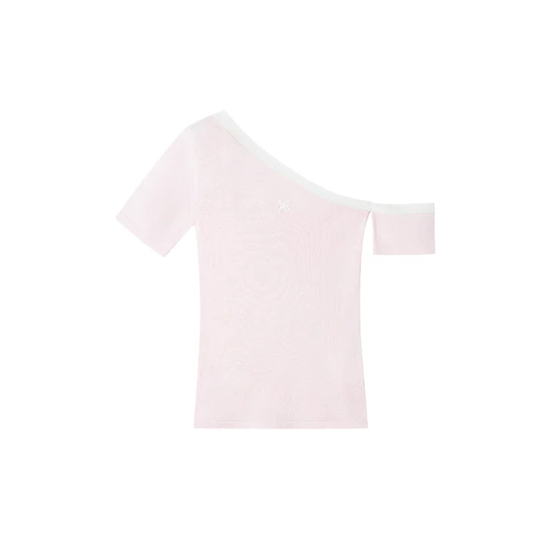 Asymmetric Sculpting Contrast Trim Fitted Tee