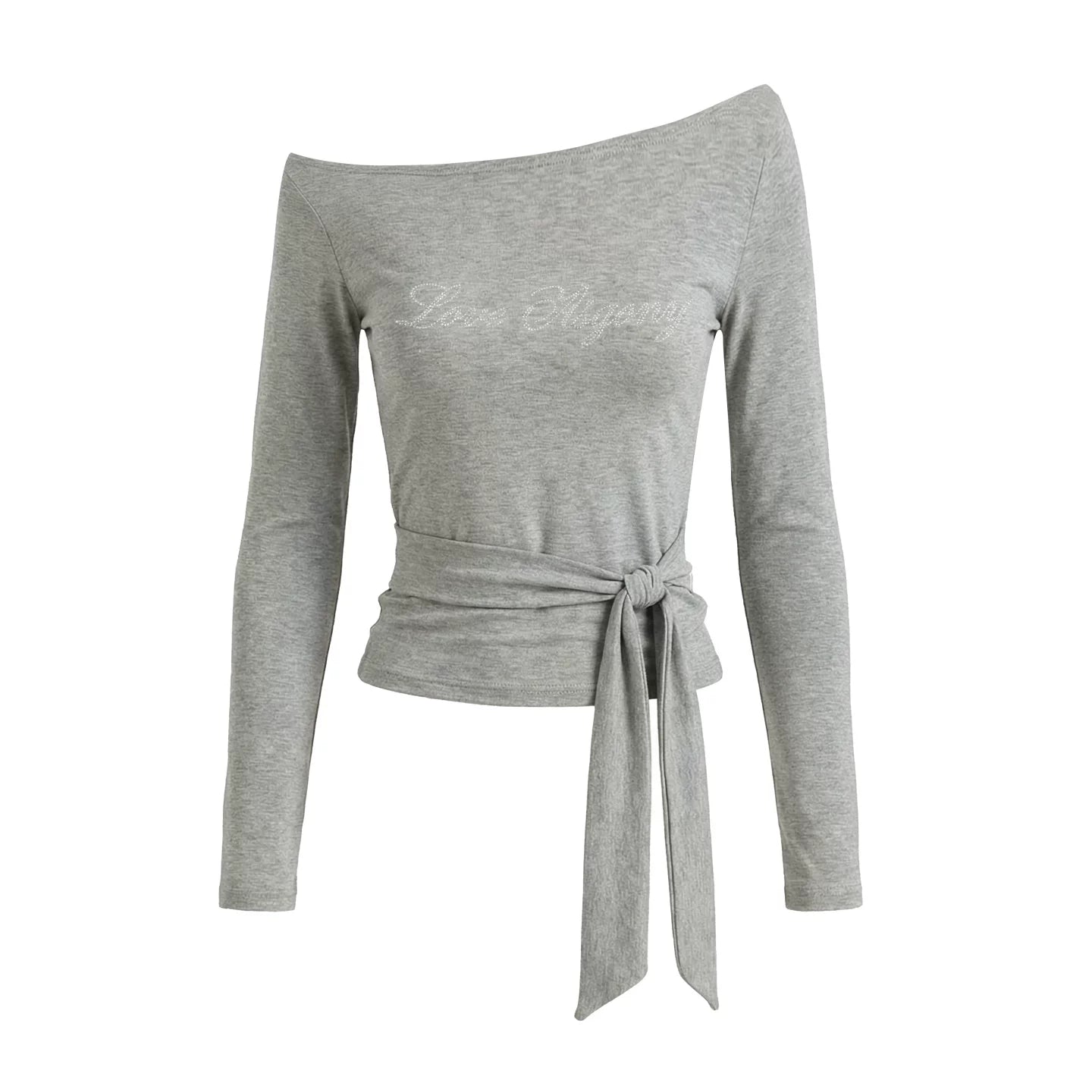 Asymmetric Crystal Logo Tie-Shoulder Fitted Tee