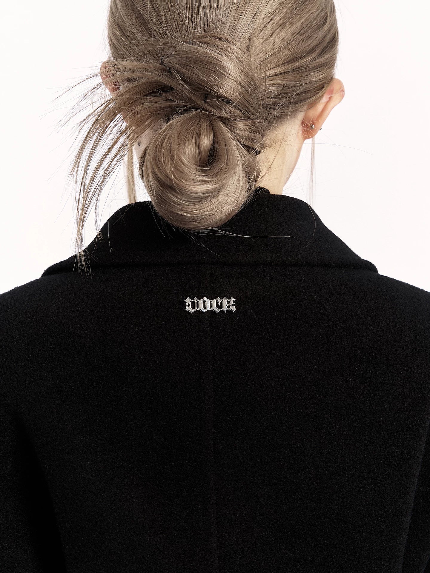 Padded-Shoulder Wool-Blend Long Coat