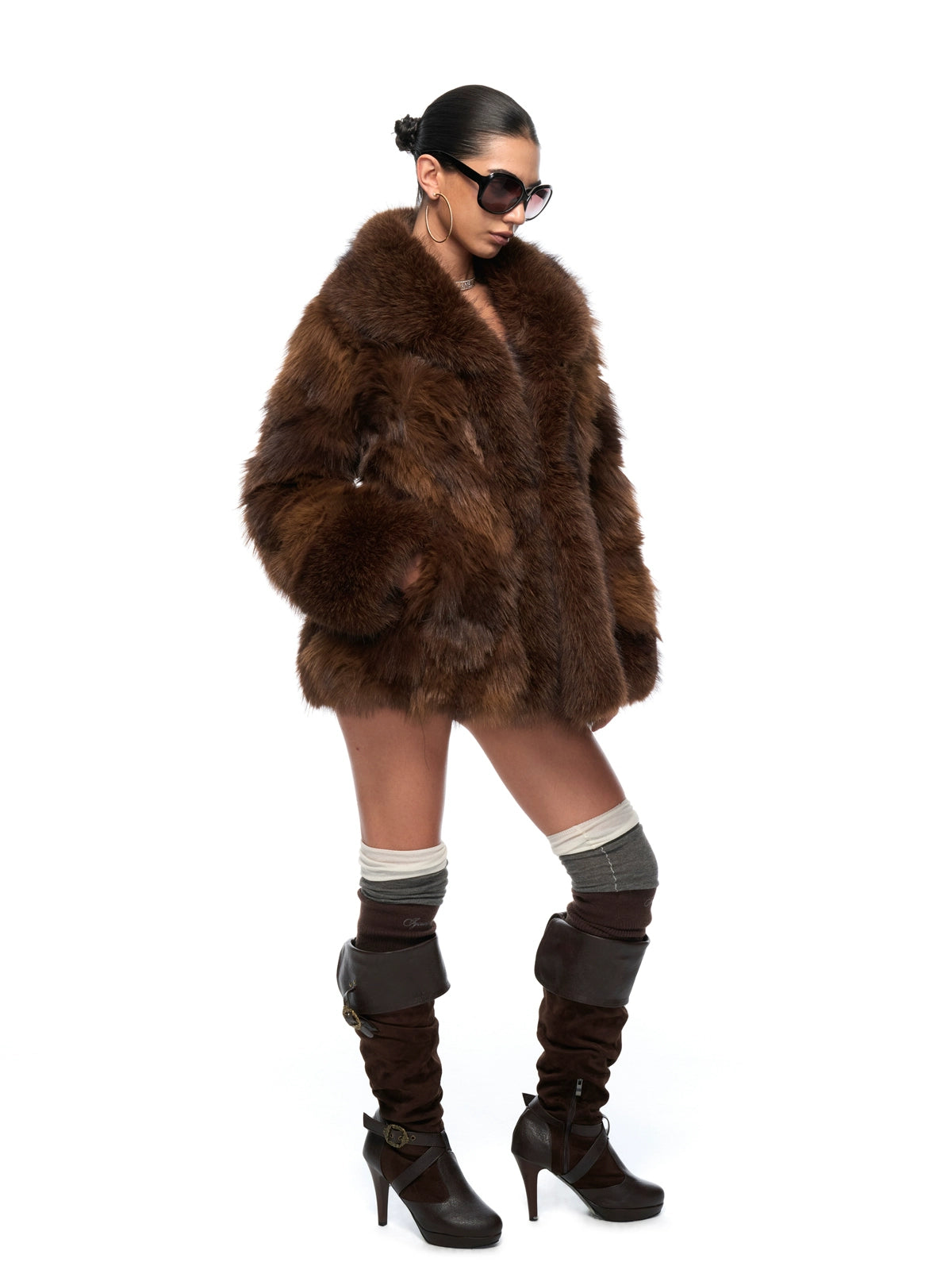 Vintage Brown Faux-Fur Collar Coat