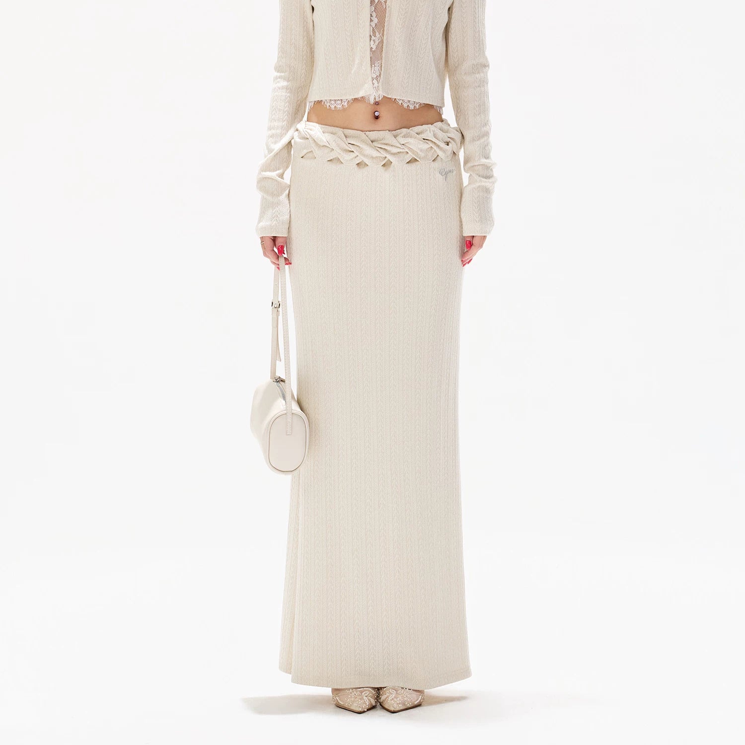 Apricot Lace Panel Knit Two-Piece Set