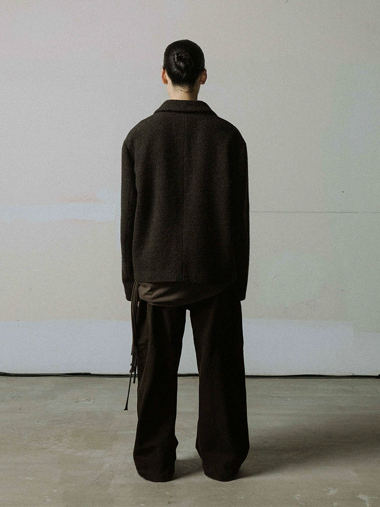 Black & Red-Brown Wool Collar Jacket - CHINASQUAD