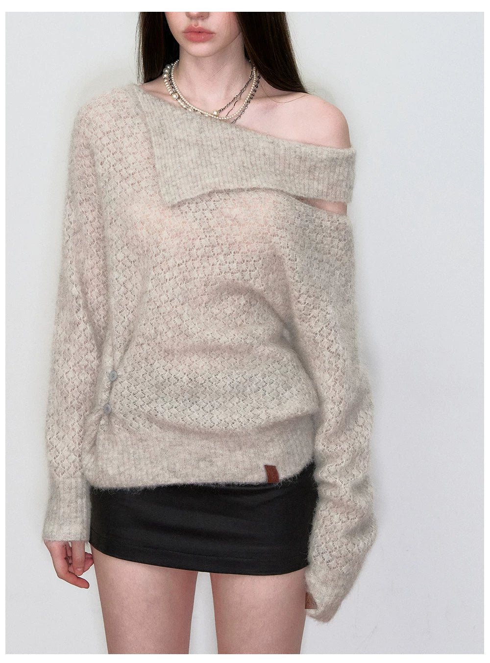 Off-Shoulder Relaxed Alpaca Knit Sweater