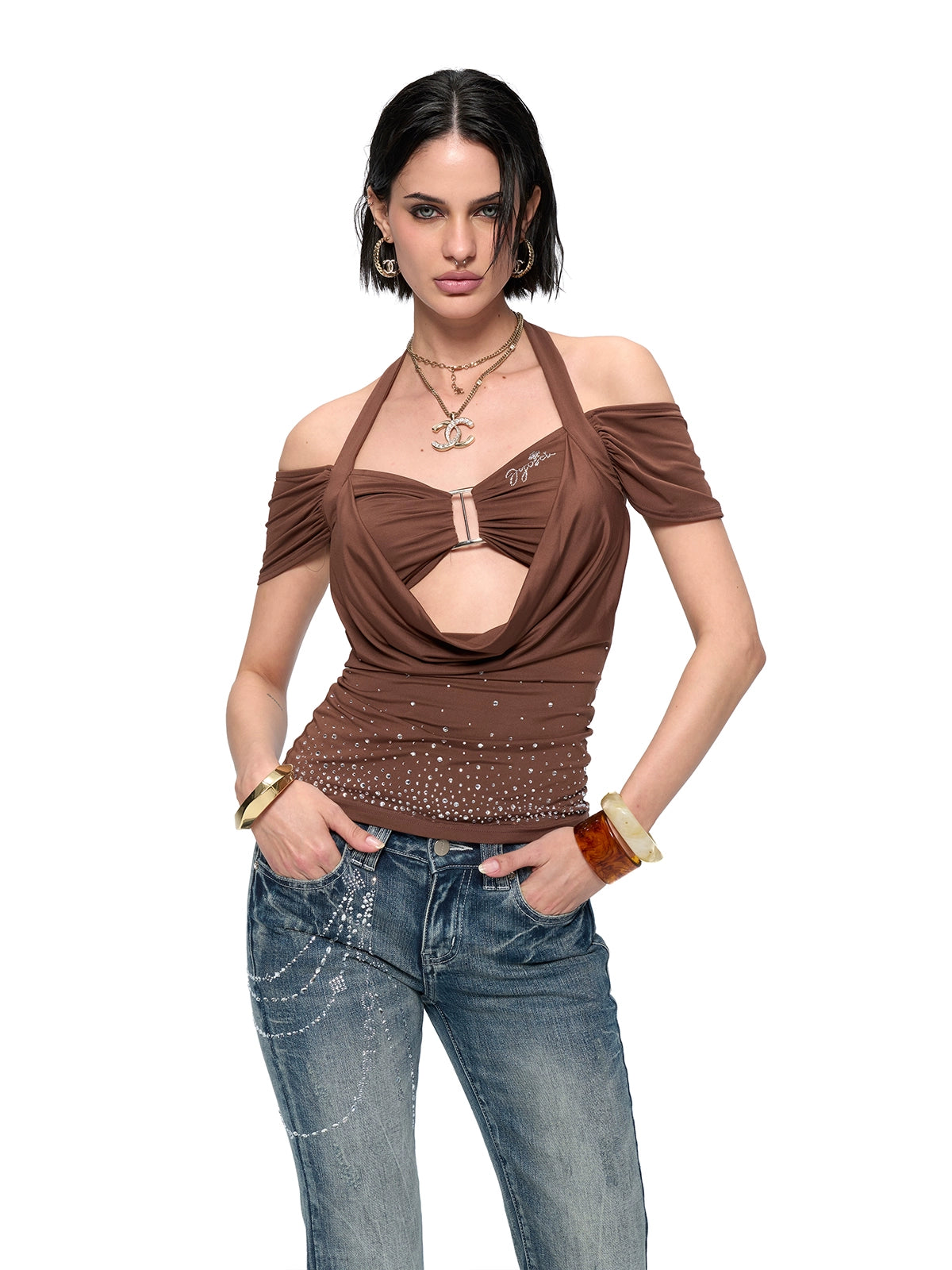 Slim Fit Short Sleeve V-Neck Bustier