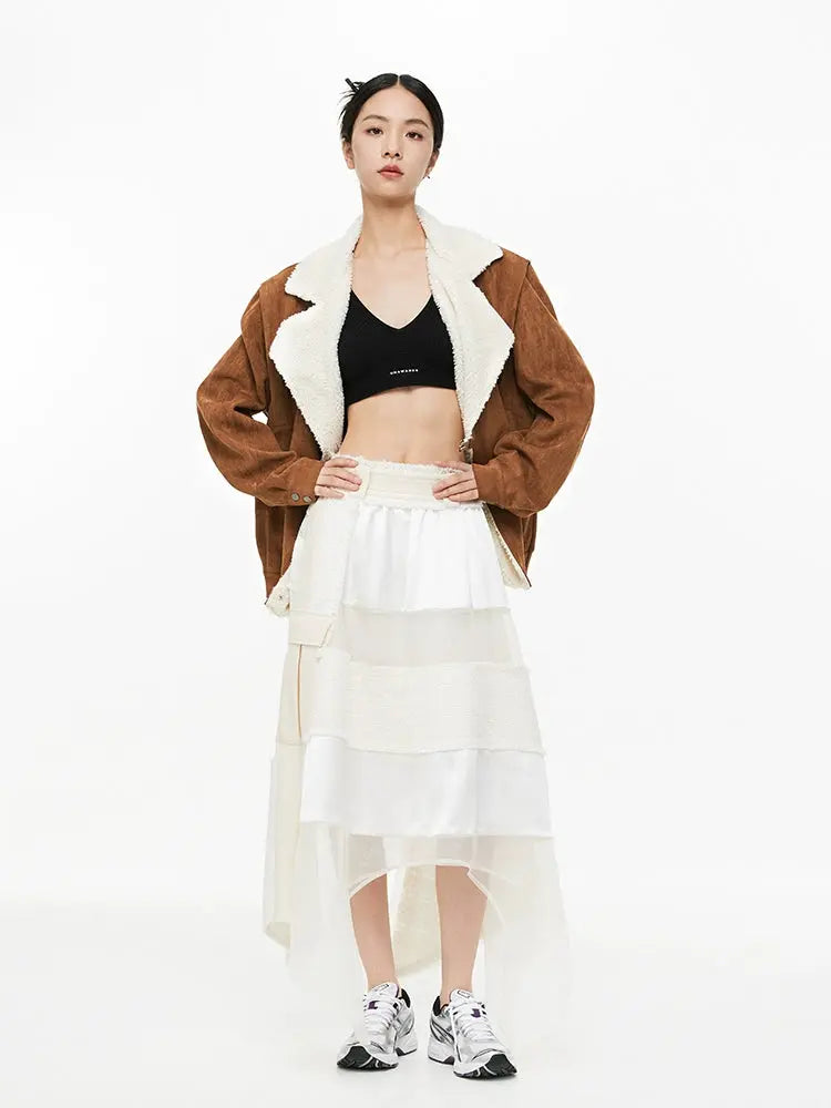 Lamb Wool Collar Faux Suede Jacket - CHINASQUAD