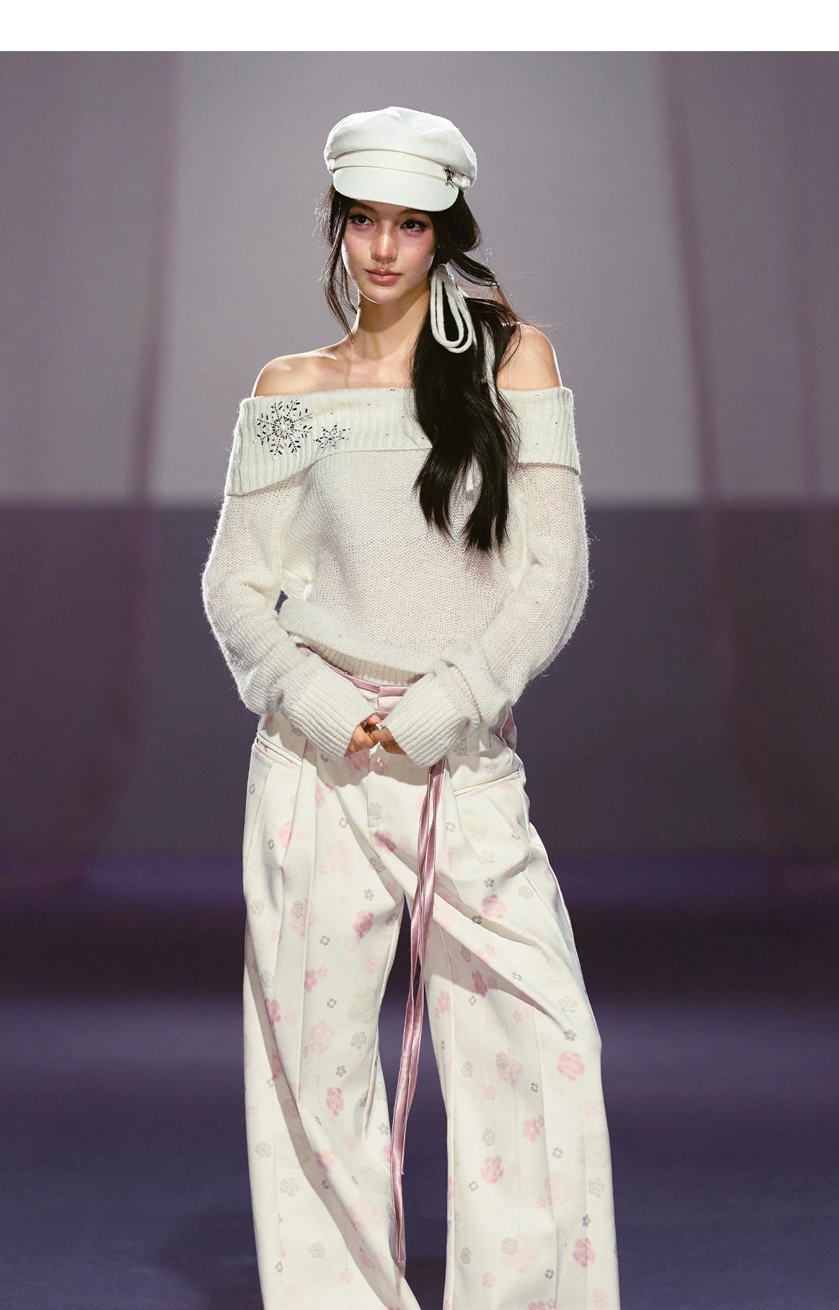 Floral Satin Wide-Leg Tailored Trousers