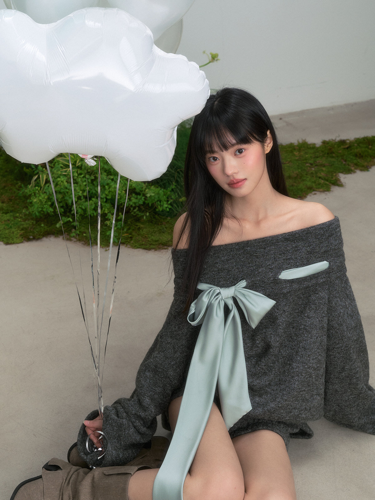 One-Shoulder Bow Tie Knitted Top - CHINASQUAD