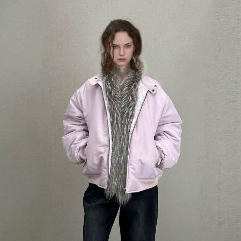 Raccoon Fur Trim Quilted Jacket