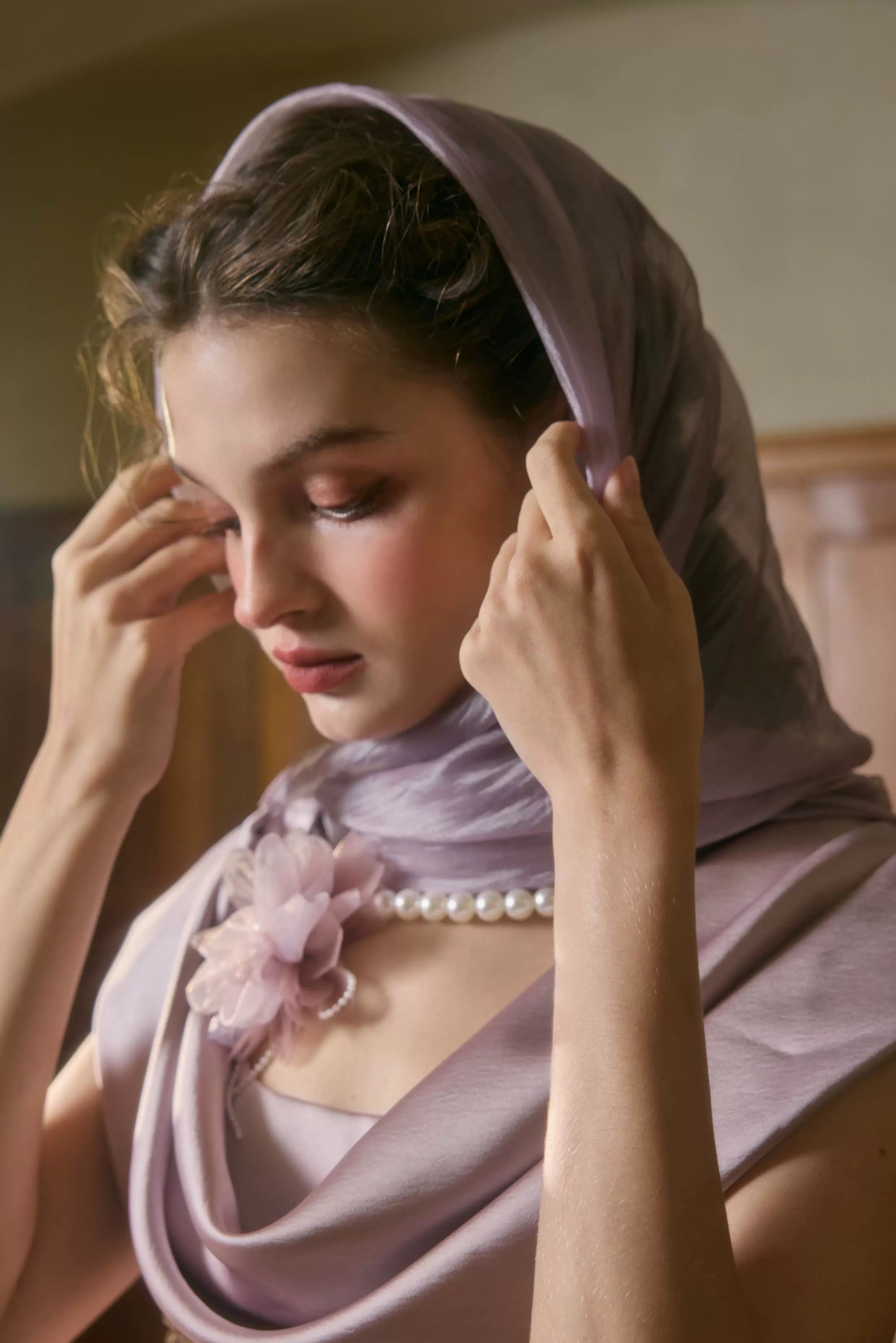 French Romantic Purple Satin Corset Dress