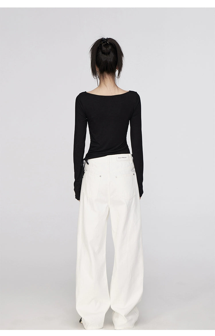 Black & White Star Printed Wide-Leg Jeans - CHINASQUAD