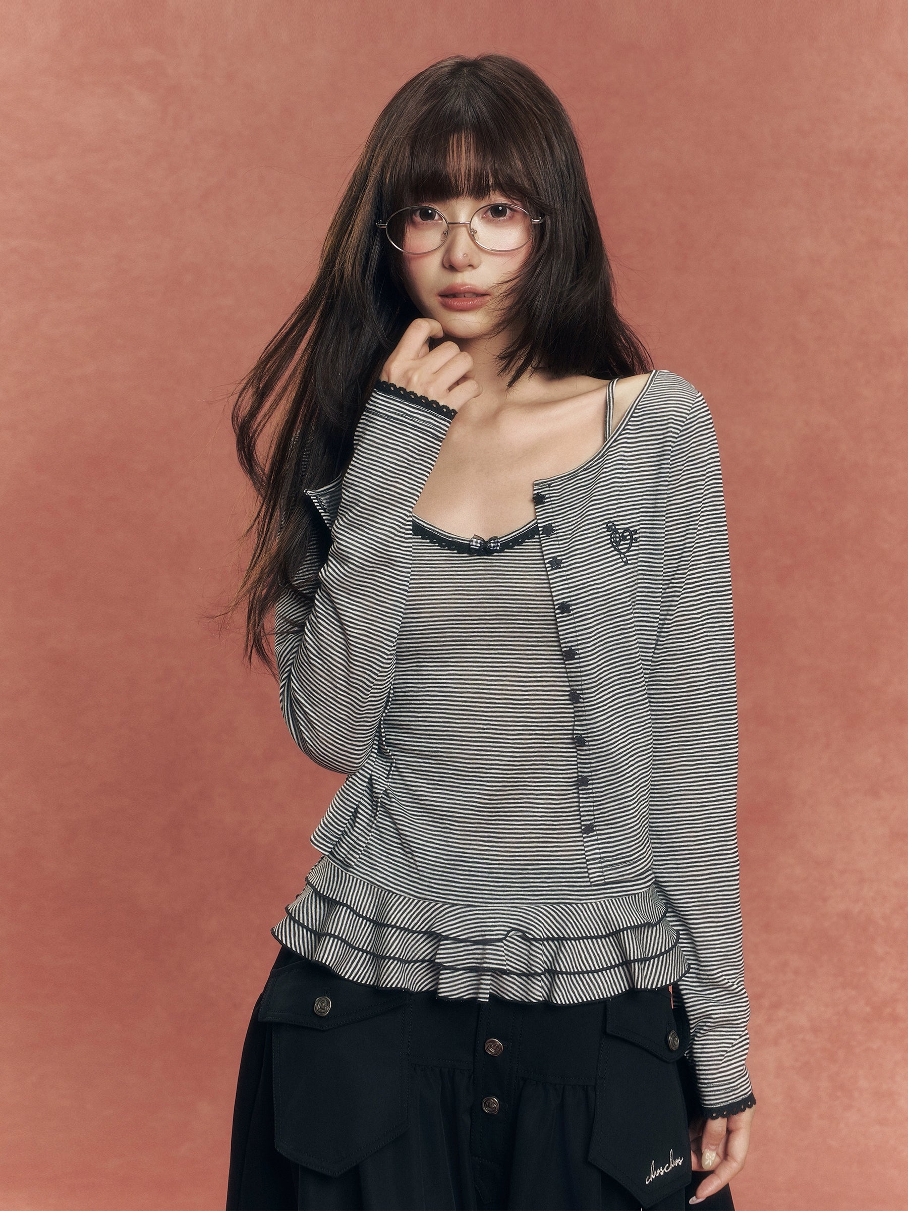 Lyocell Knit Cardigan Lace-Trim Camisole Set