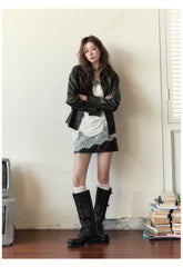 Dark Brown Studded PU Leather Jacket - CHINASQUAD