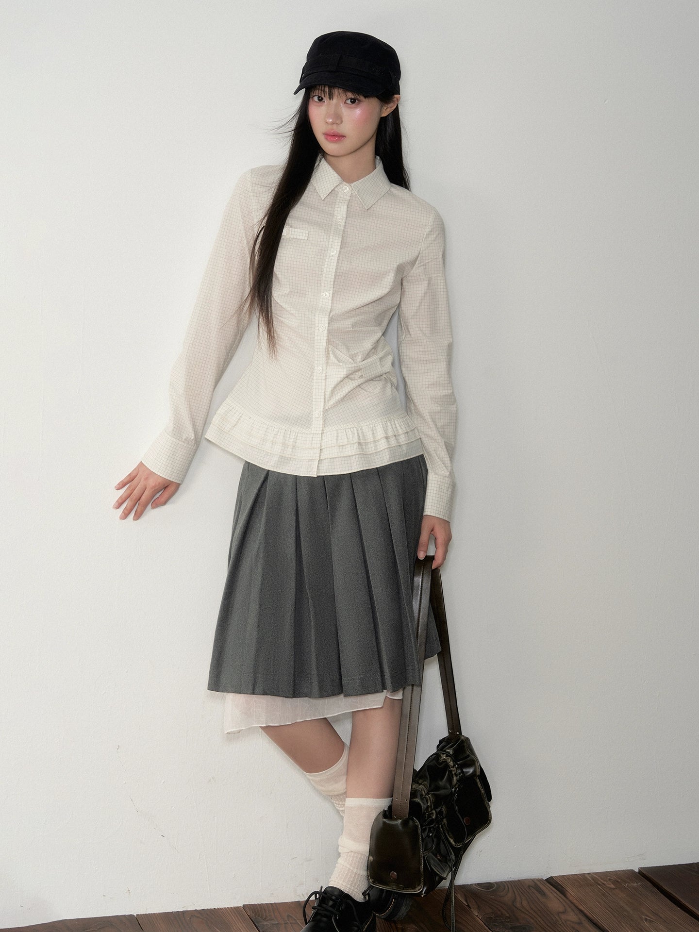 Sheer Double-layer Slim Low-waist Midi Skirt