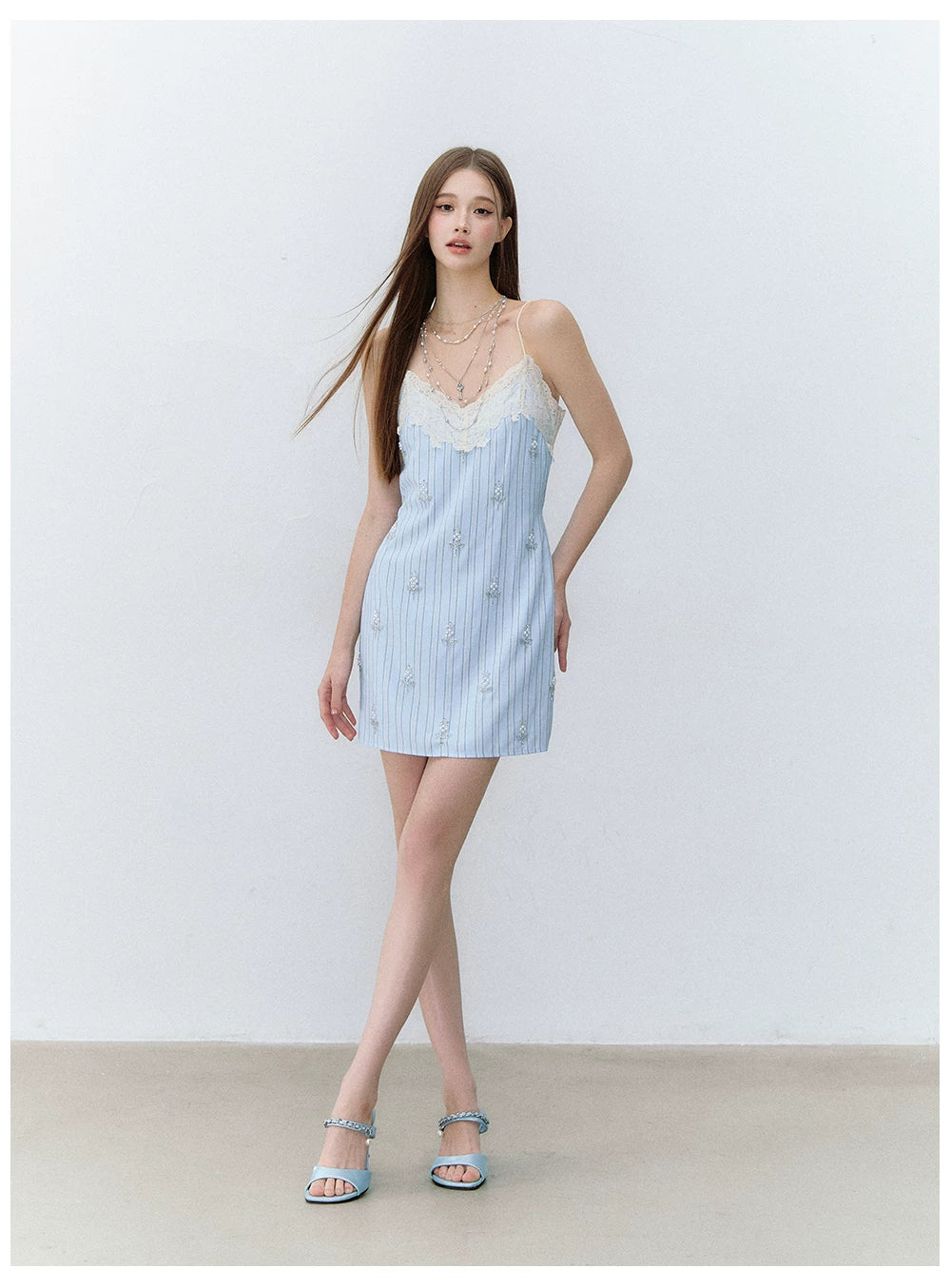 Maritime Love Letter Lace-Embellished Striped Dress