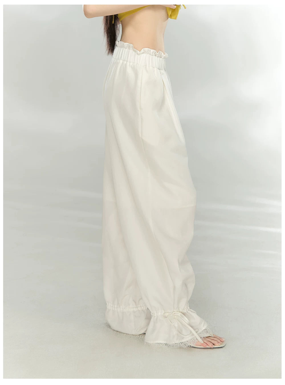 Lace-Trim Relaxed Straight-Leg Trousers
