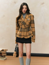 Yellow Plaid Fitted Shoulder-Pad Jacket - CHINASQUAD