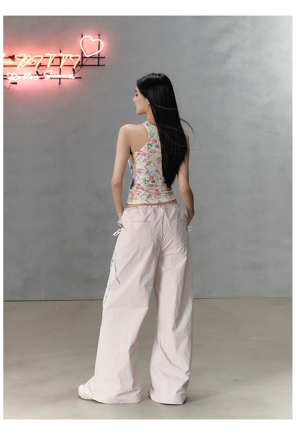Pink Lace Patchwork Casual Cargo Pants - CHINASQUAD