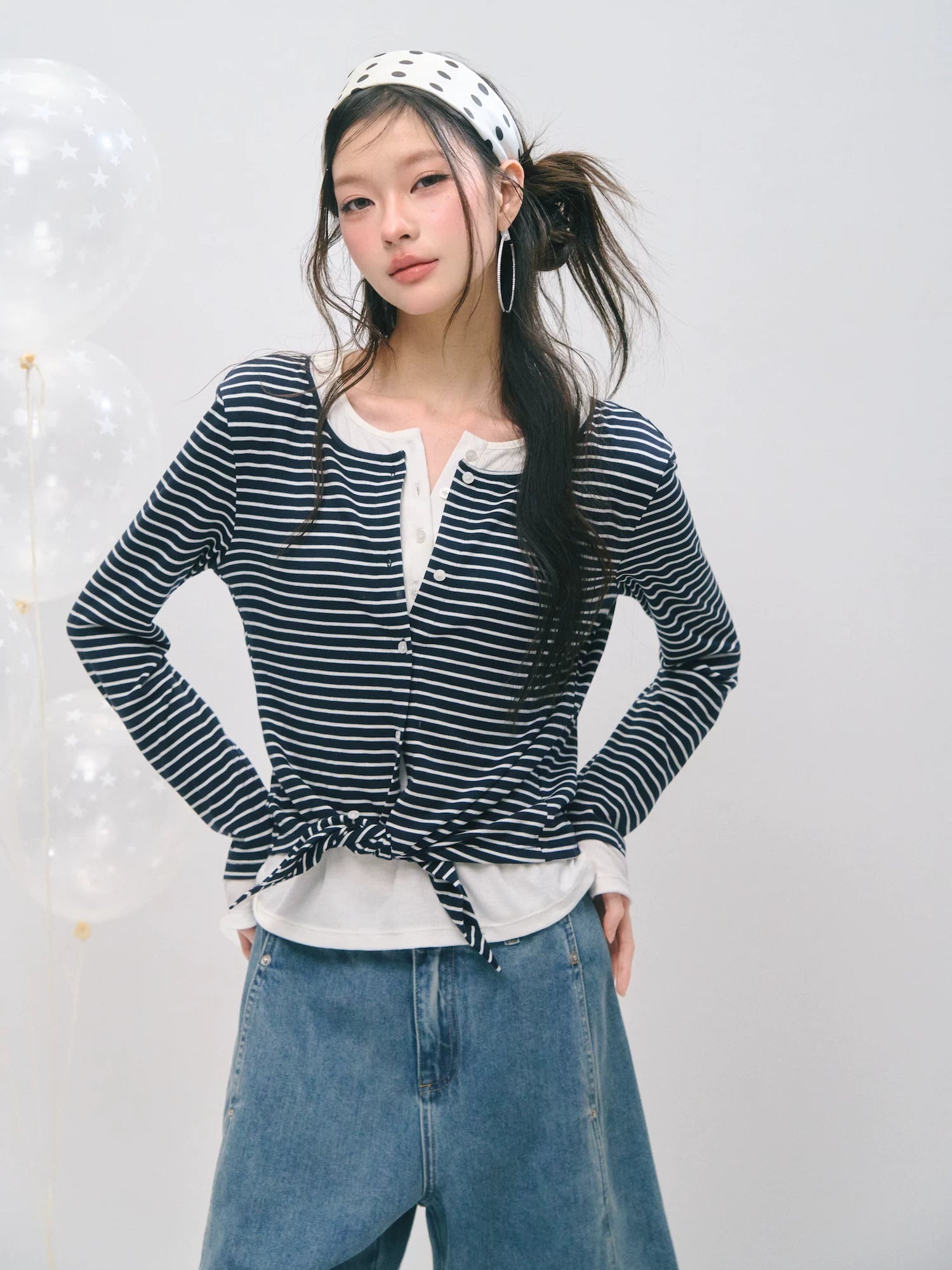 Layered Two-Tone Lyocell Wool Blend Long Sleeve T-Shirt