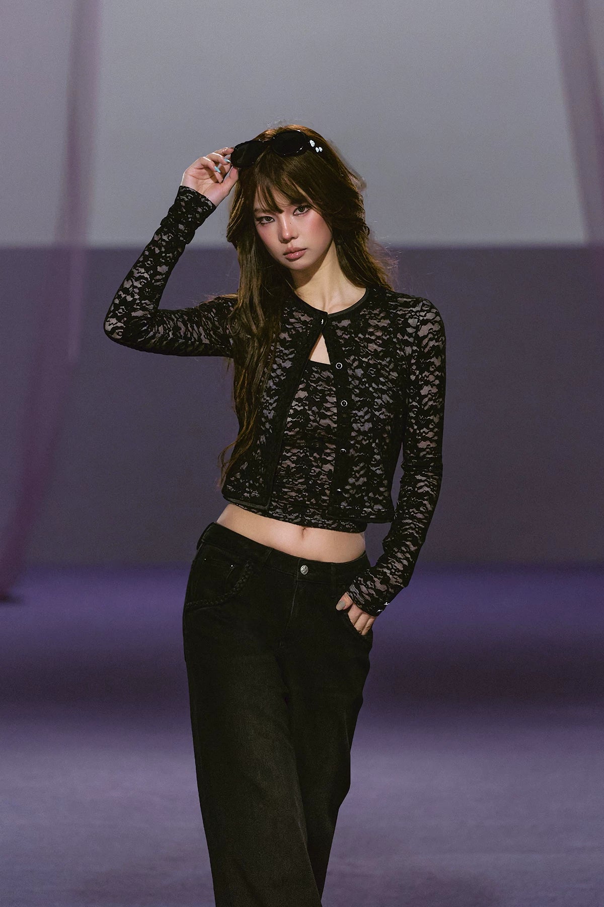 Lace & Satin Layered Cardigan & Lace Camisole