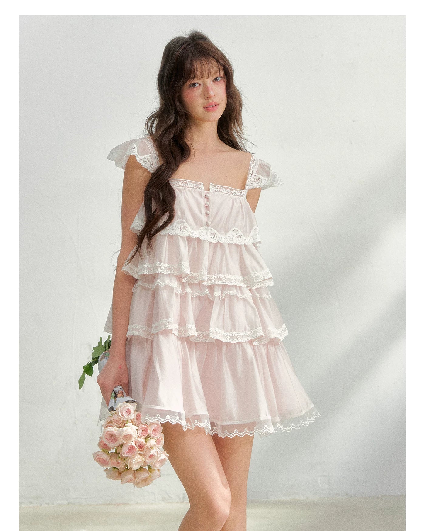 Blush Lace Mist Tiered Princess Dress
