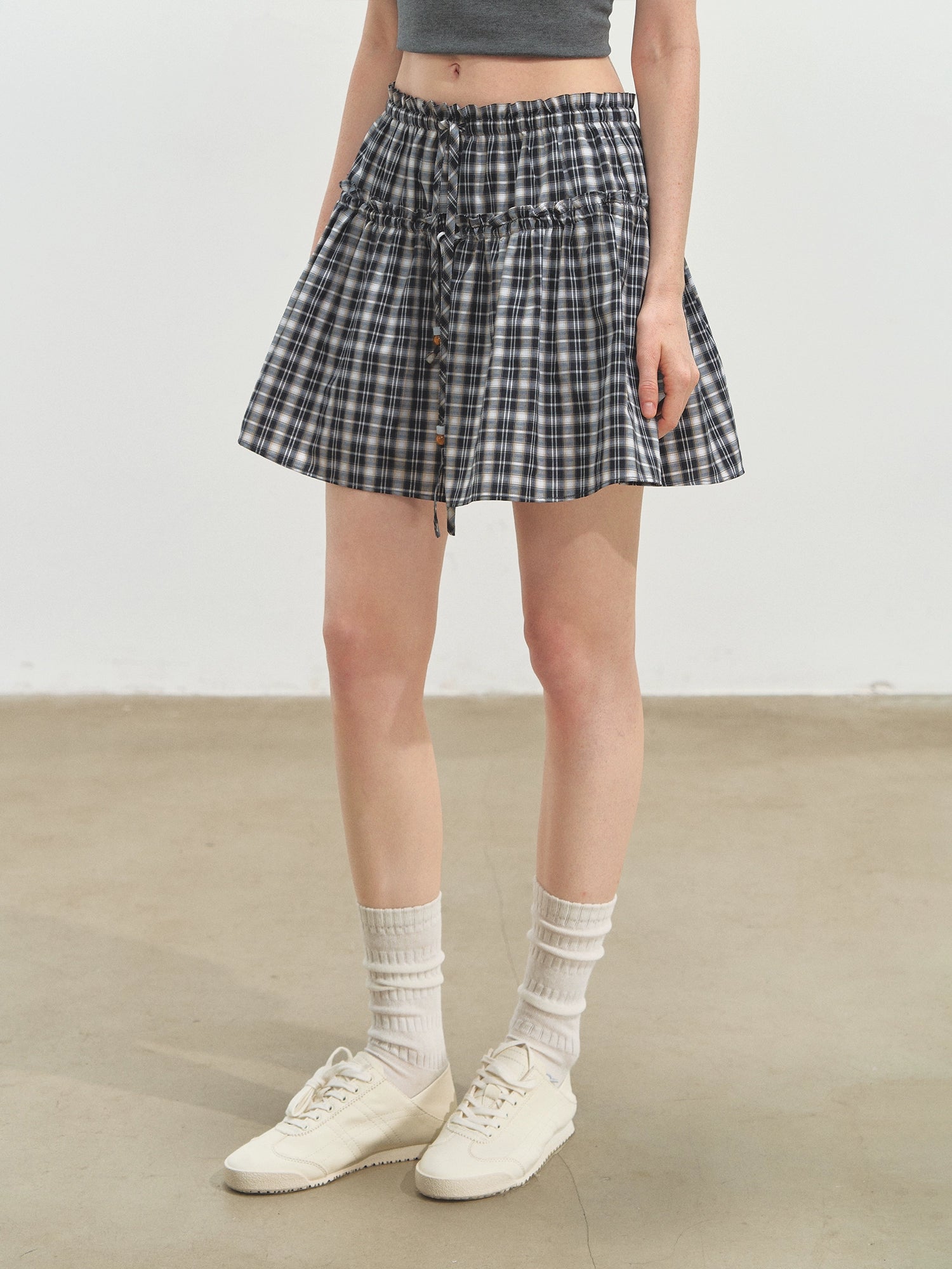 Checkered Ruffle A - Line Midi Skirt - CHINASQUAD