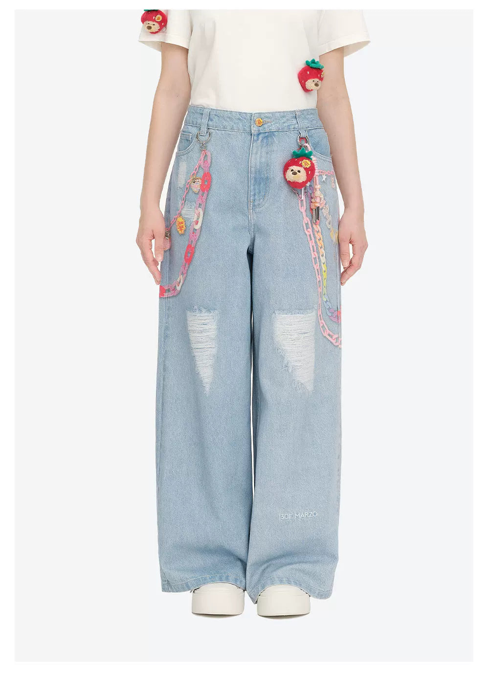 Charm Chain Printed Wide-Leg Jeans