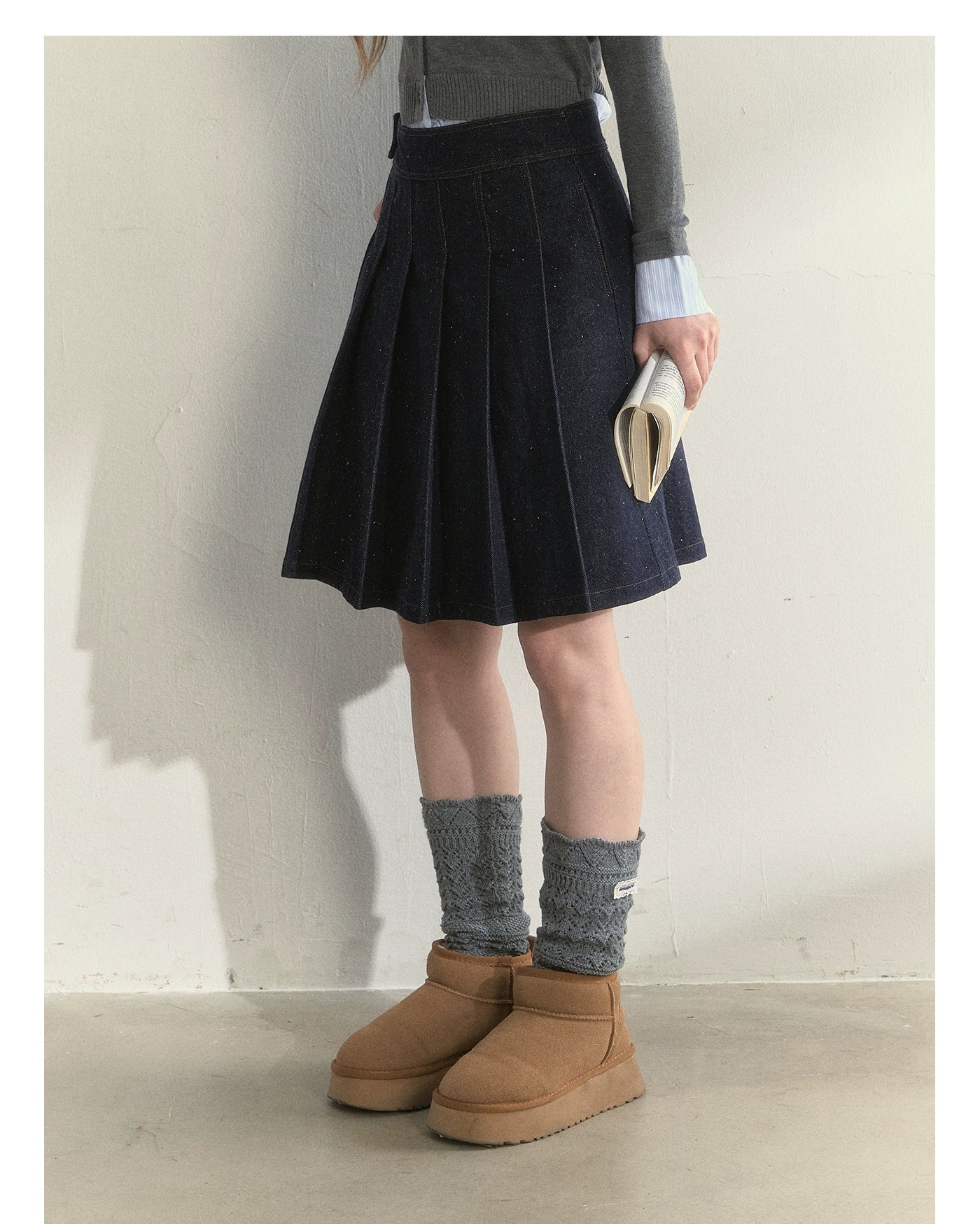 Polka-Dot Denim Quilted Jacket & Skirt Set
