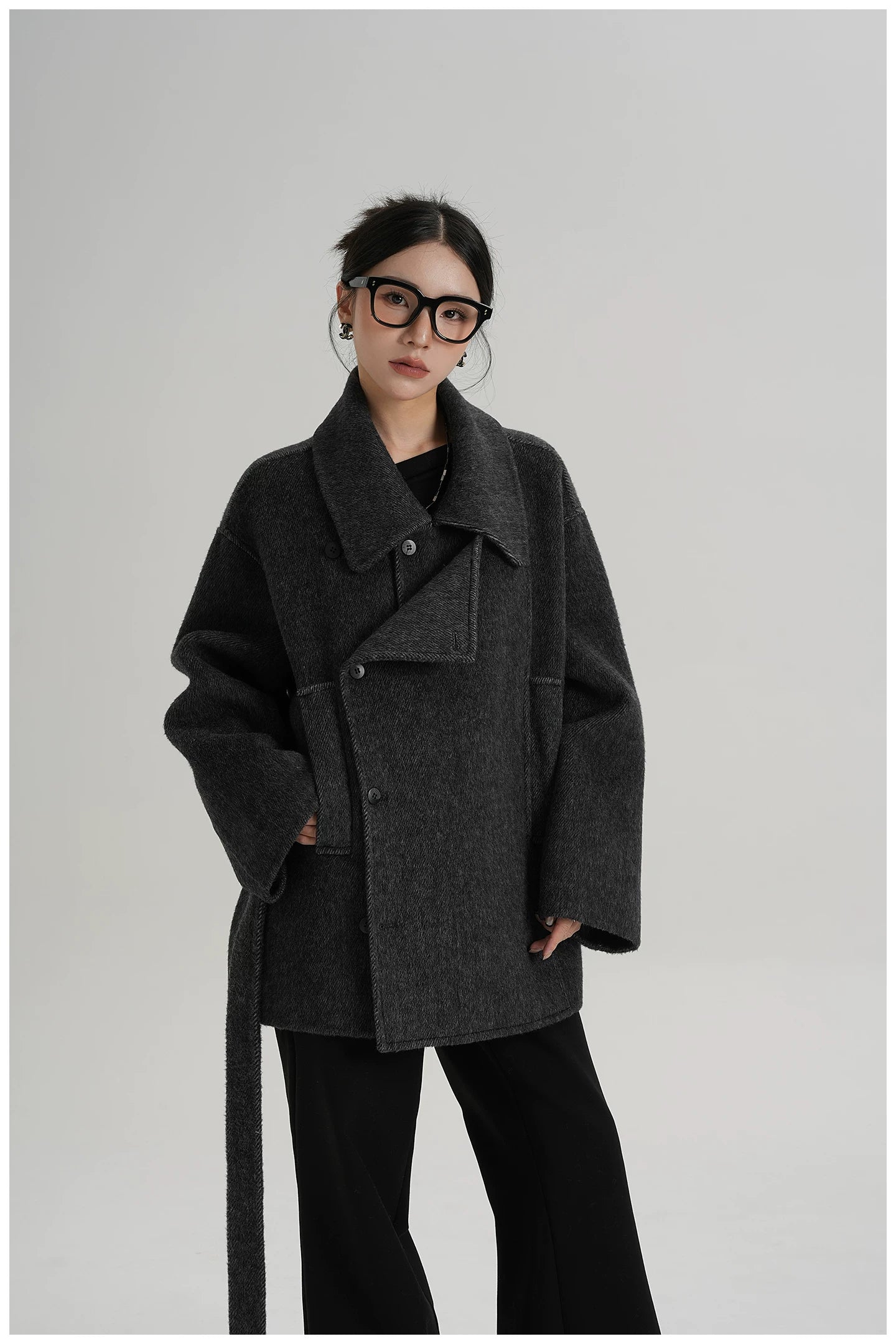 Tie-Detail Patchwork Double-Faced Wool Jacket