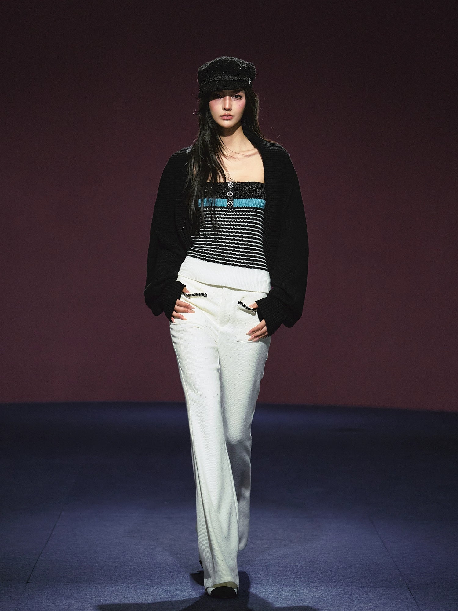 Tweed Color-Block Slightly Flared Trousers - CHINASQUAD