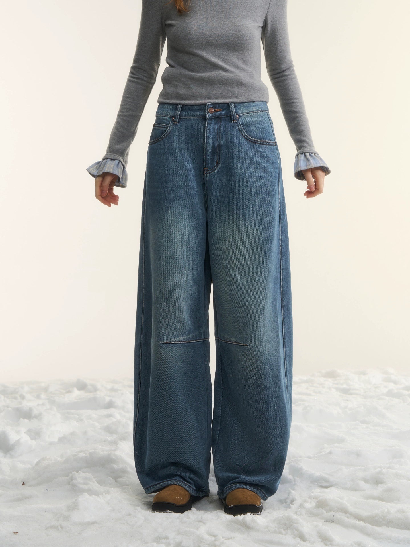 Washed Sculpted Loose-Fit Denim Trousers